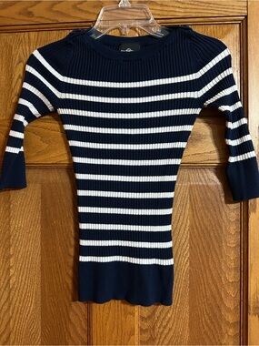 It's Our Time Navy and White Striped Ribbed Crew Sweater